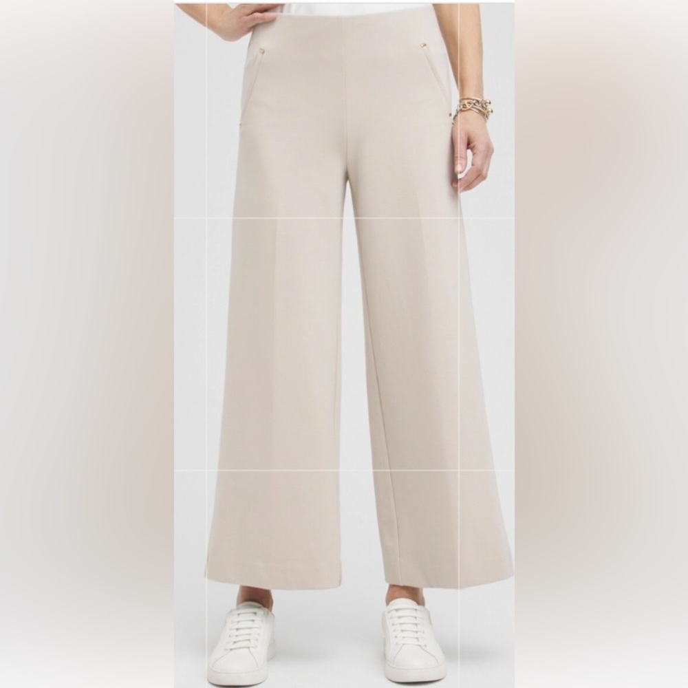 Chico's  So Slimming Juliet Light Beige Wide Leg Cropped Pants 12P
